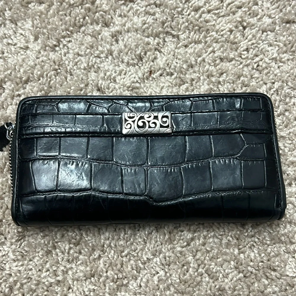Brighton, black mock croc, leather wallet